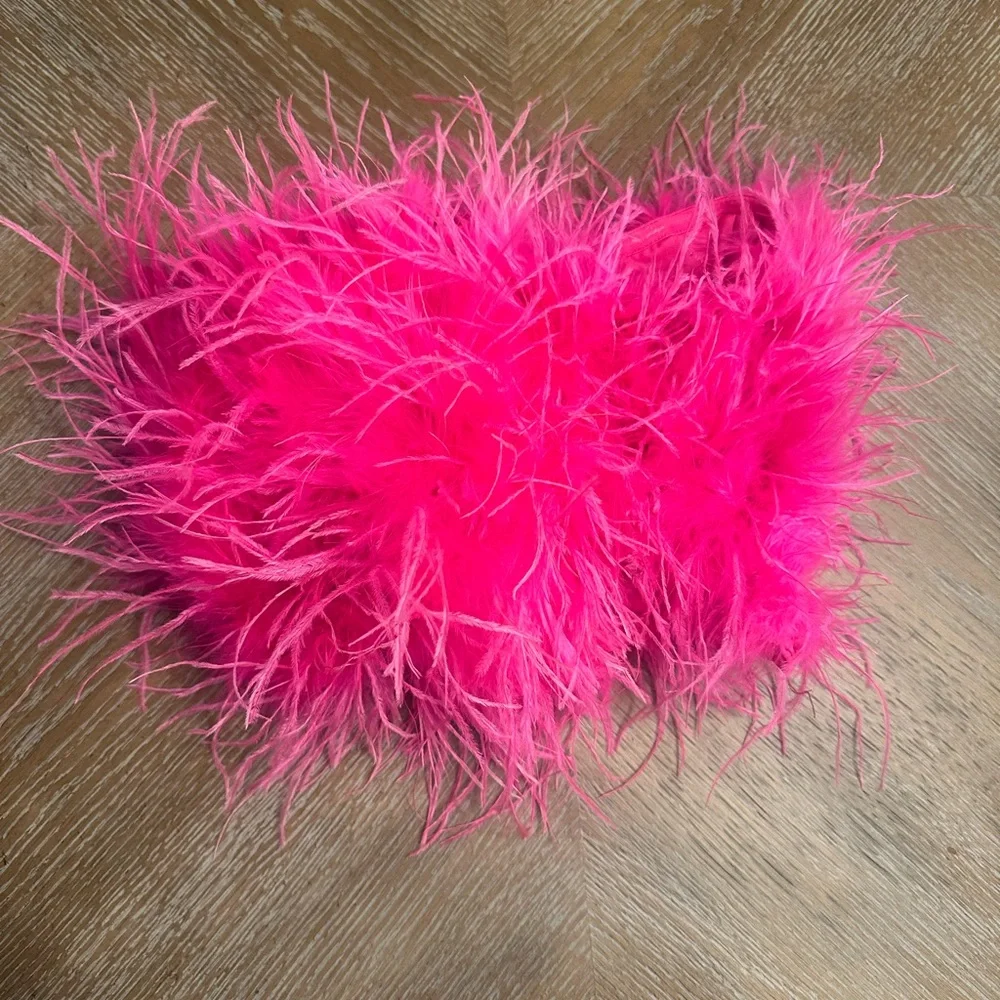 Buddy Love Bright Pink Feathered Strapless Top - Picture 2 of 4